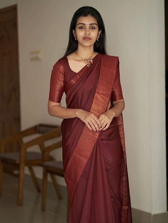 brown banarasi saree with blouse - 20068134 - Standard Image - 3