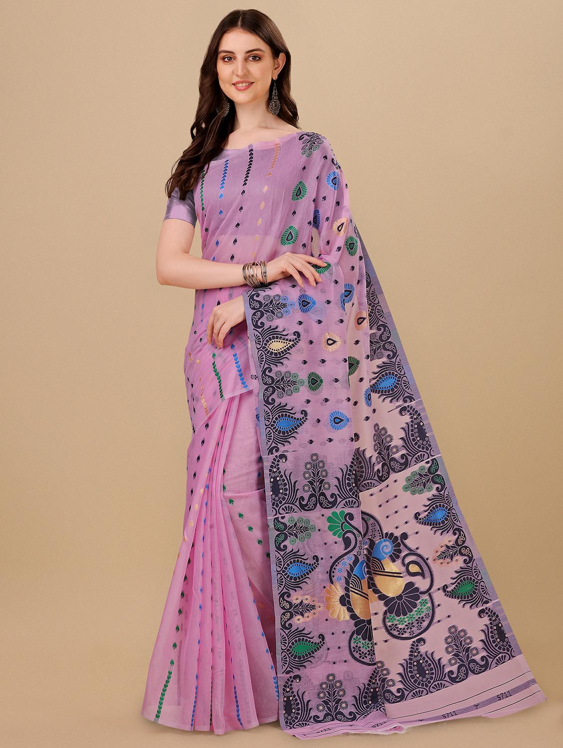 pink jamdani saree with blouse - 20068142 - Zoom Image - 0