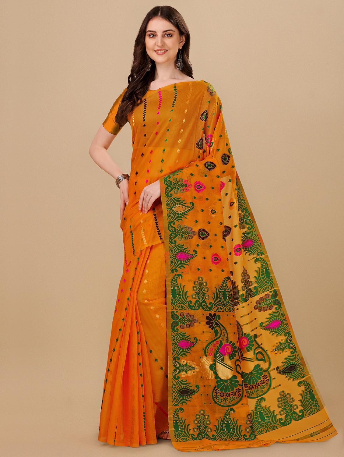 yellow jamdani saree with blouse - 20068153 -  Zoom Image - 0