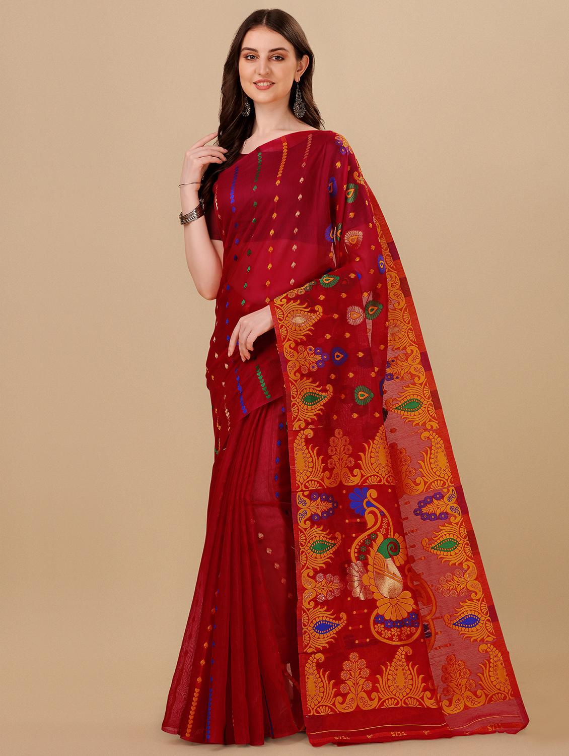 red jamdani saree with blouse - 20068175 - Zoom Image - 0