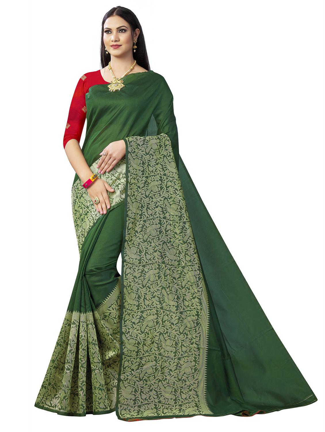 green banarasi saree with blouse - 20068177 - Zoom Image - 0
