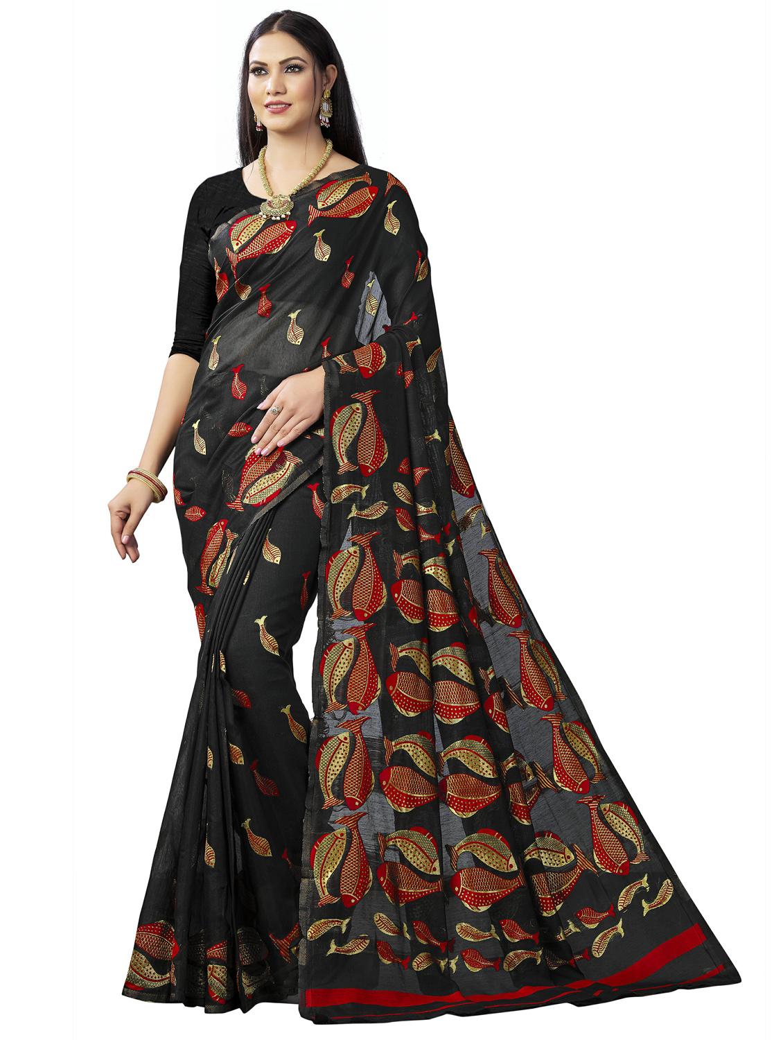 black jamadani saree with blouse - 20068200 - Zoom Image - 0