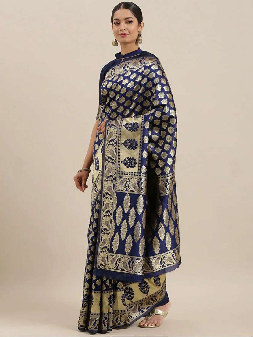 navy blue banarasi saree with blouse - 20068203 -  Zoom Image - 0
