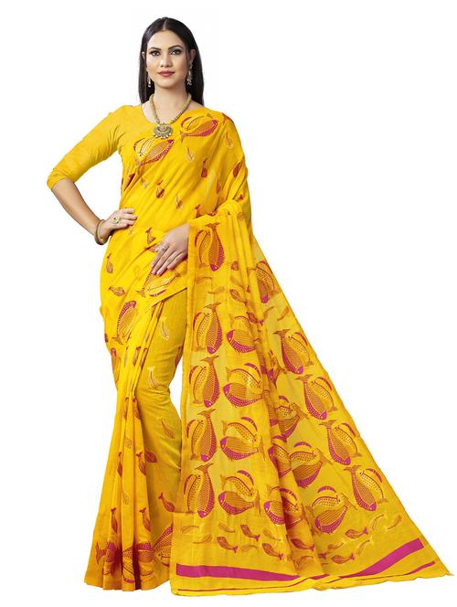 yellow jamdani saree with blouse - 20068206 - Standard Image - 0