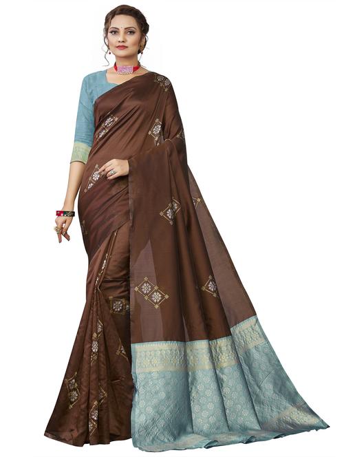 brown kanjivaram saree with blouse - 20068210 -  Standard Image - 0
