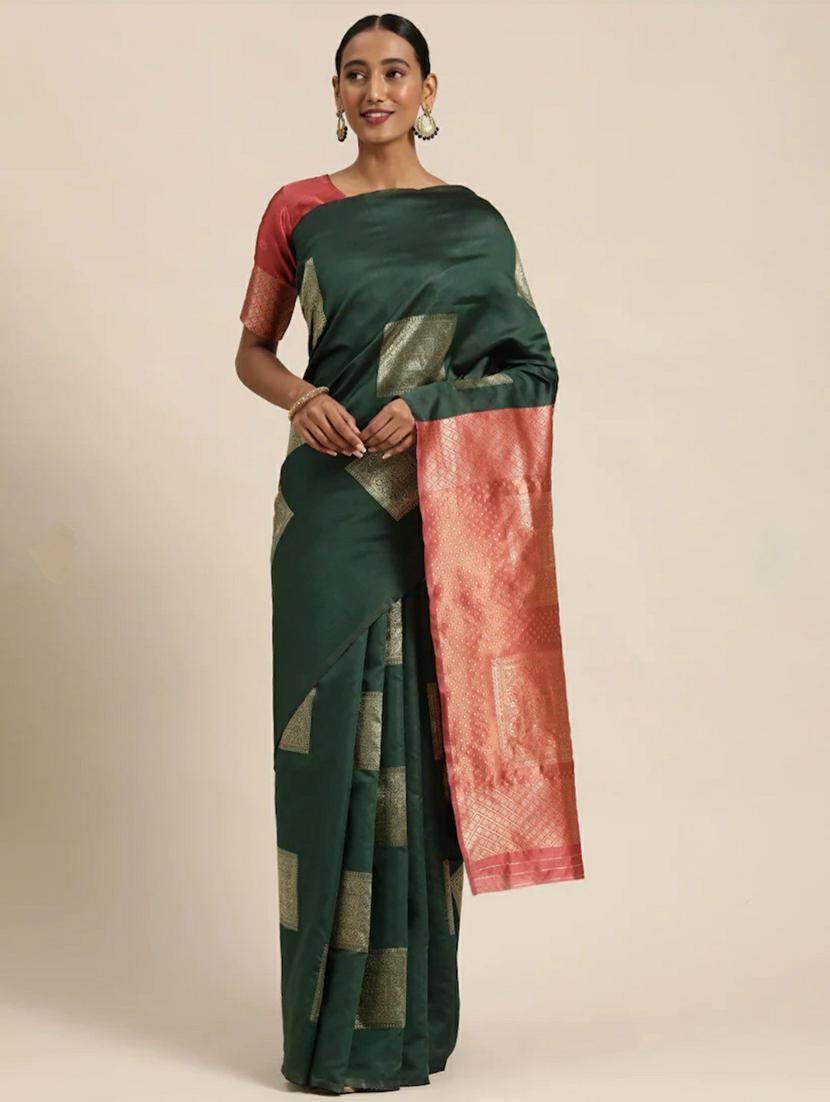 green banarasi saree with blouse - 20068230 - Zoom Image - 0