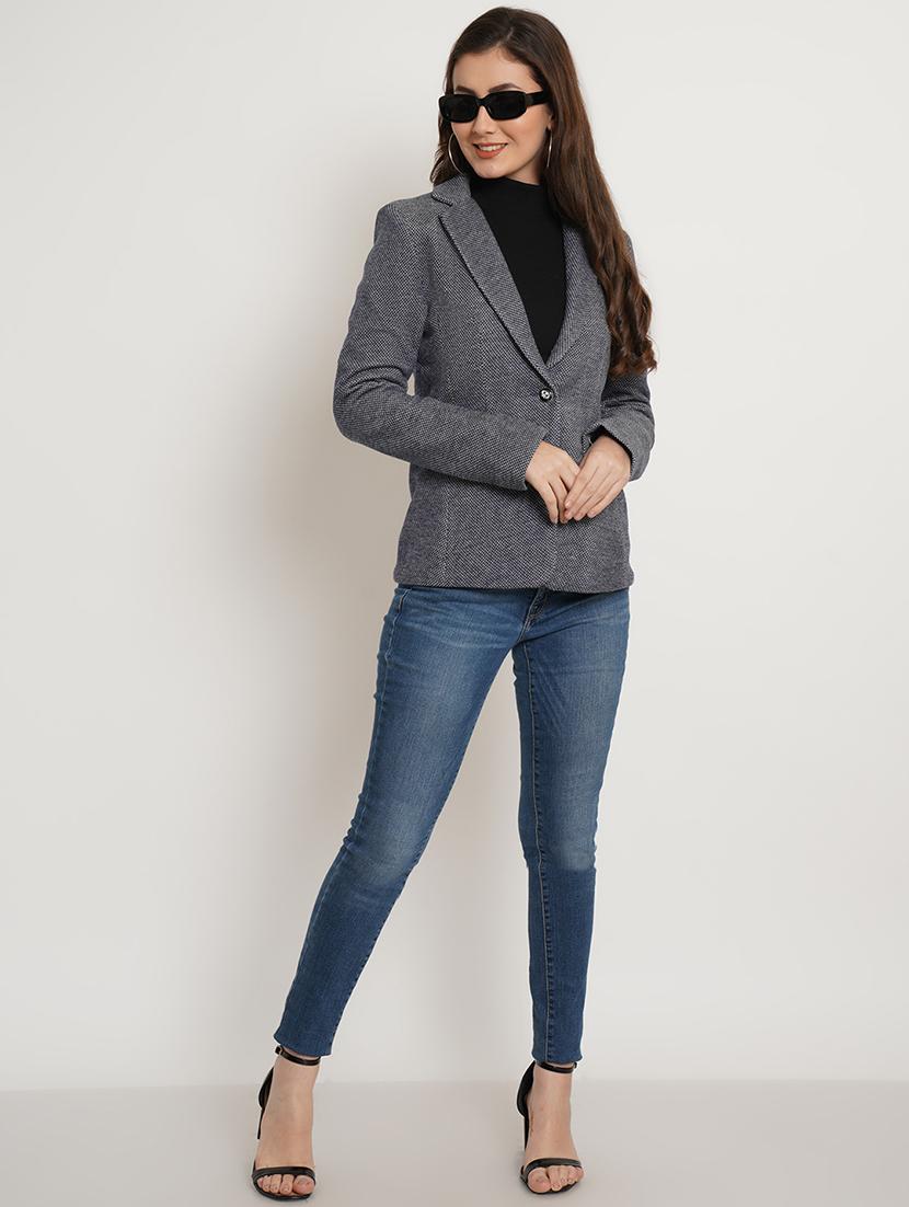 blue solid casual blazer - 20068333 - Standard Image - 3