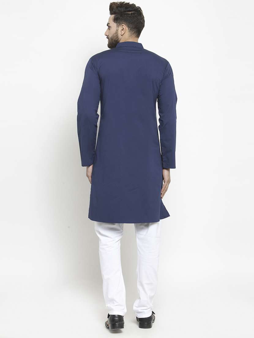 navy blue solid long kurta - 20068364 -  Standard Image - 3