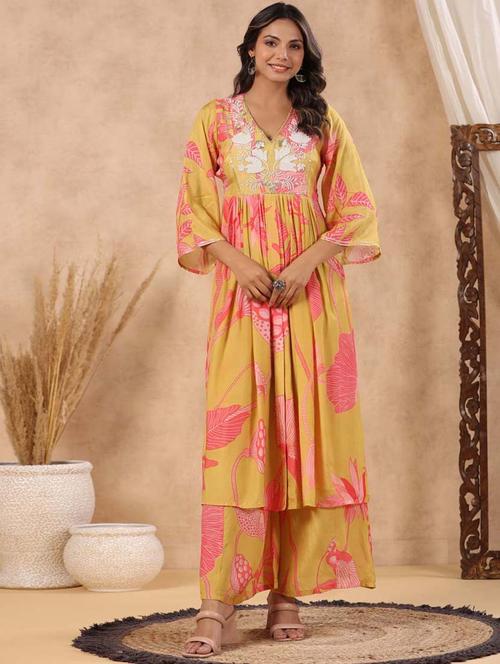 printed flared kurta palazzo set - 20068455 - Standard Image - 0