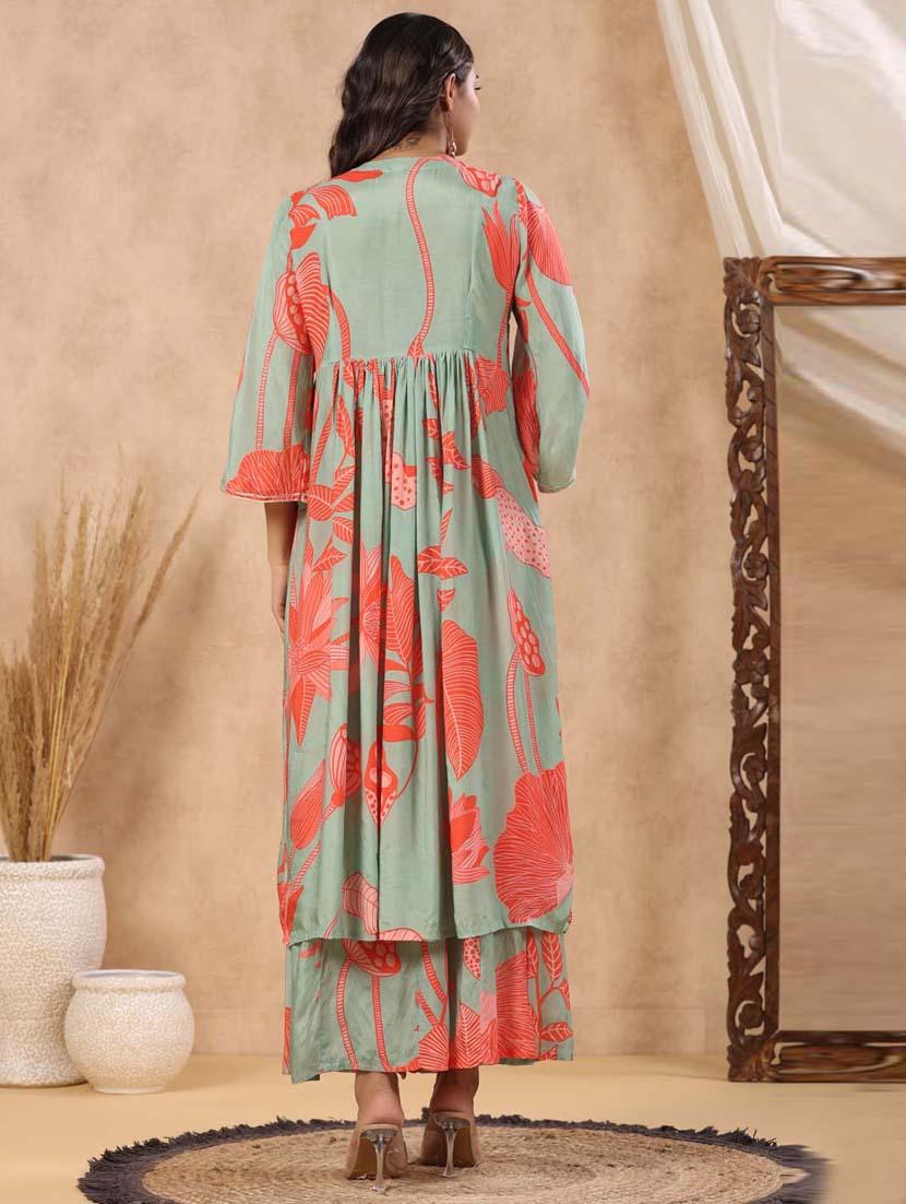 printed flared kurta palazzo set - 20068457 - Standard Image - 3