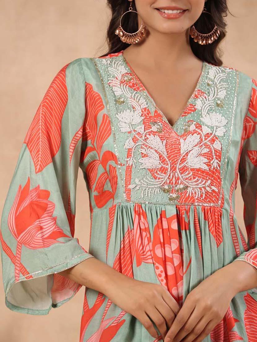 printed flared kurta palazzo set - 20068457 - Standard Image - 5