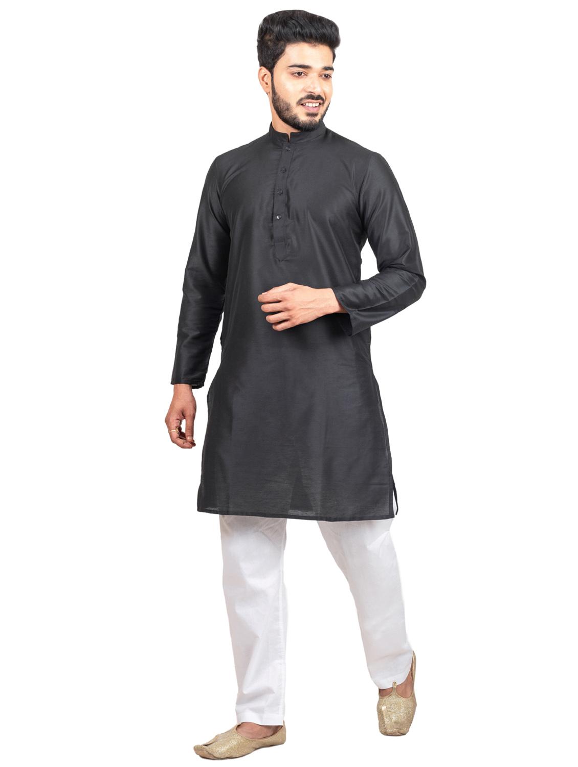 mandarin neck solid kurta pyjama set - 20068683 - Standard Image - 3