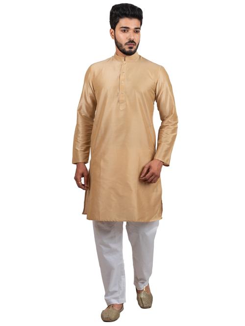 mandarin neck solid kurta pyjama set - 20068684 - Standard Image - 0