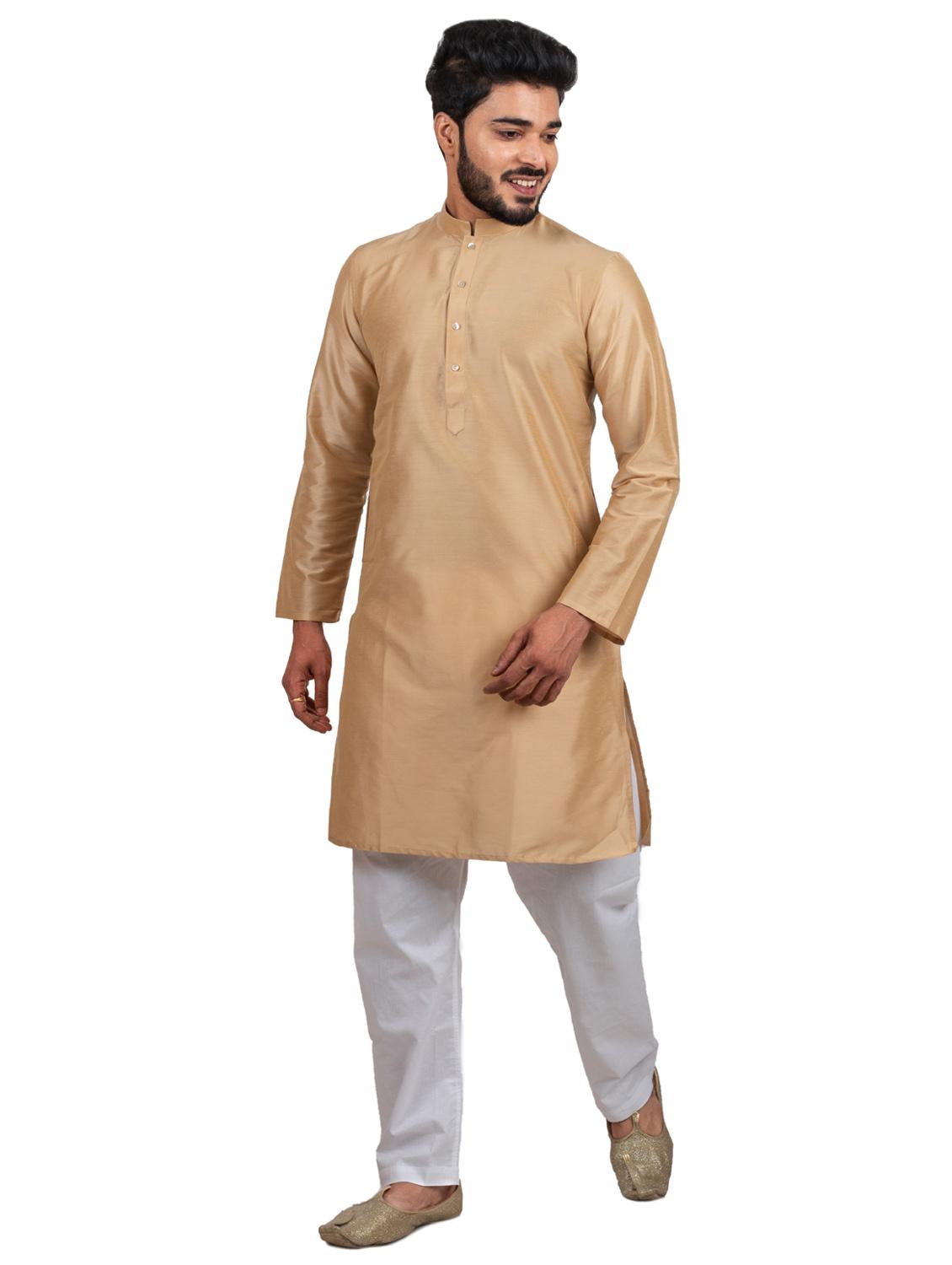 mandarin neck solid kurta pyjama set - 20068684 - Standard Image - 3