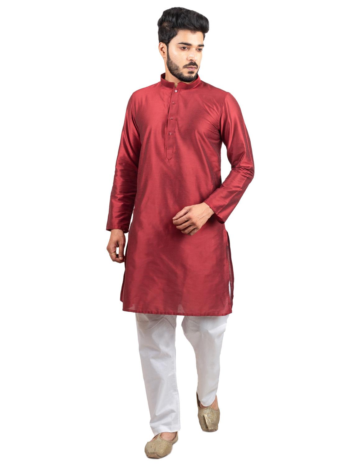 mandarin neck solid kurta pyjama set - 20068685 - Standard Image - 3