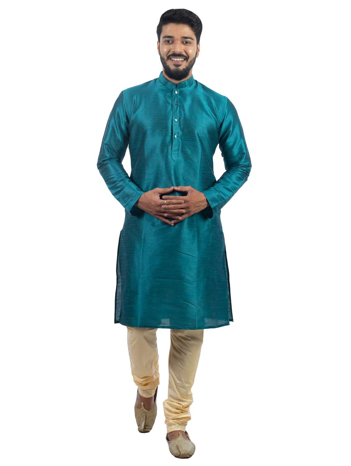 men mandarin neck solid kurta churidar set - 20068688 - Zoom Image - 0