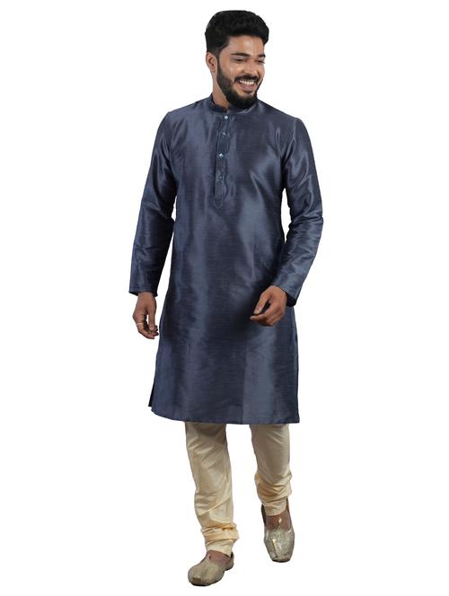 mandarin neck solid kurta pyjama set - 20068694 - Standard Image - 0