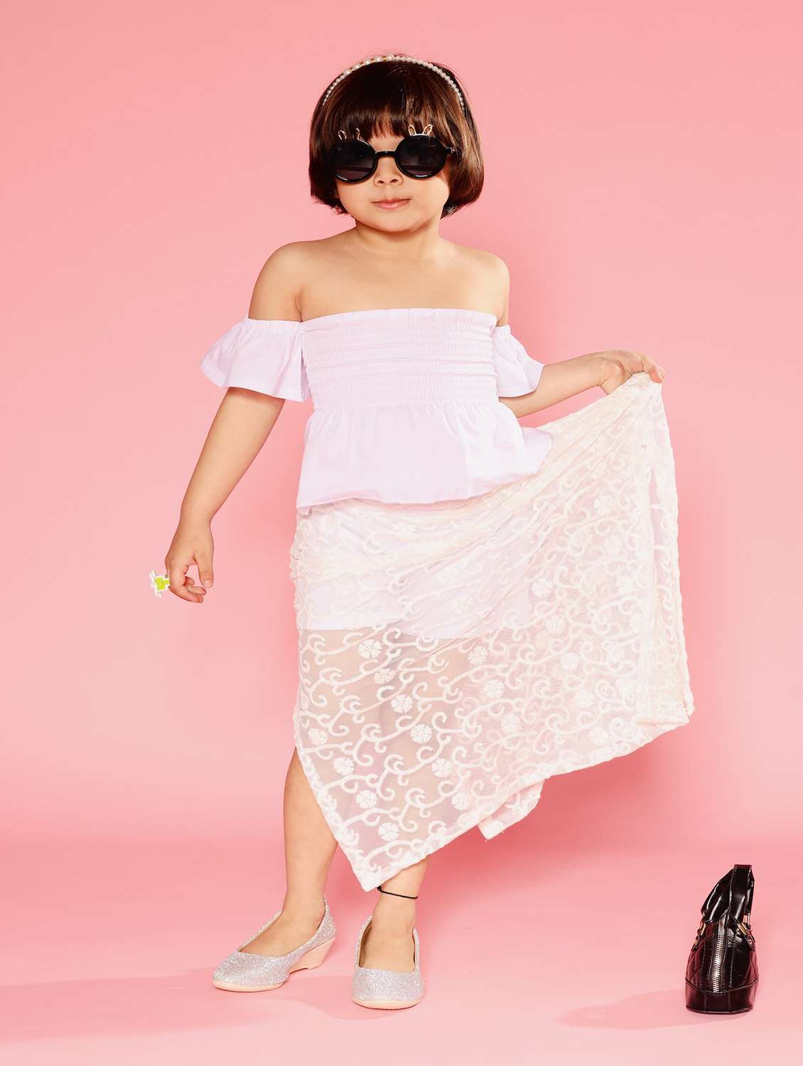 white solid skirt top twin sets 