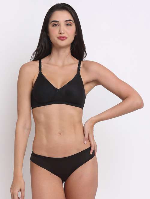 black cotton blend bras and panty set - 20070534 -  Standard Image - 0