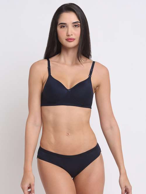 blue cotton blend bras and panty set - 20070535 - Standard Image - 0