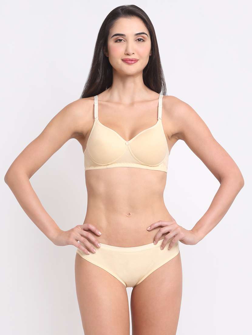 beige cotton blend bras and panty set