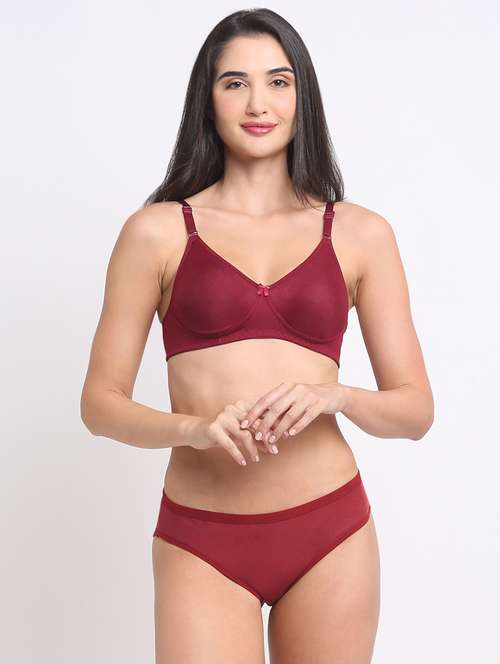 red cotton blend bras and panty set - 20070537 - Standard Image - 0