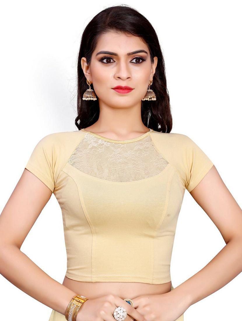 beige cotton lycra regular blouse - 20071588 -  Zoom Image - 0