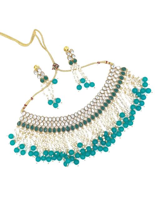 gold plated beads & kundan necklace set - 20072595 -  Standard Image - 0