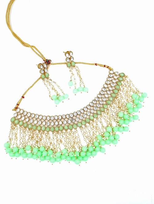 gold plated beads & kundan necklace set - 20072596 - Standard Image - 0