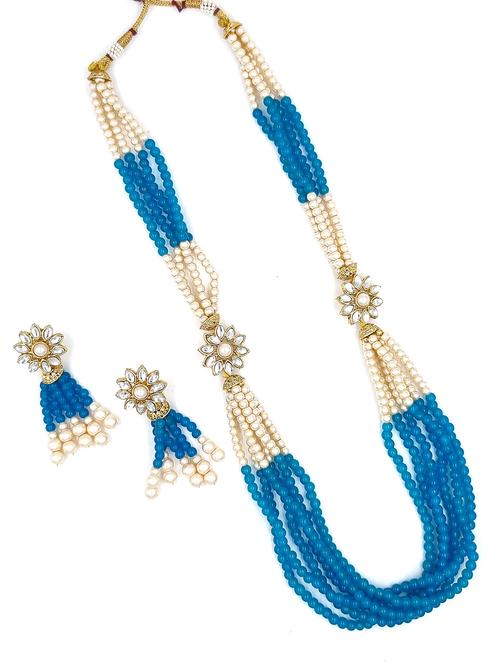 gold plated beads & kundan long necklace set - 20072600 -  Standard Image - 0