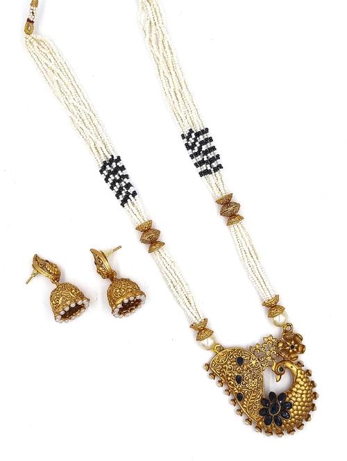 gold plated kundan long necklace set - 20072606 - Standard Image - 0