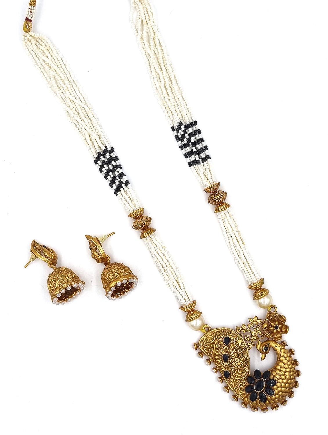 gold plated kundan long necklace set - 20072606 - Zoom Image - 0