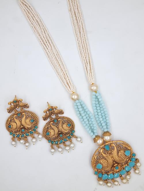 gold plated kundan long necklace set - 20072608 - Standard Image - 0