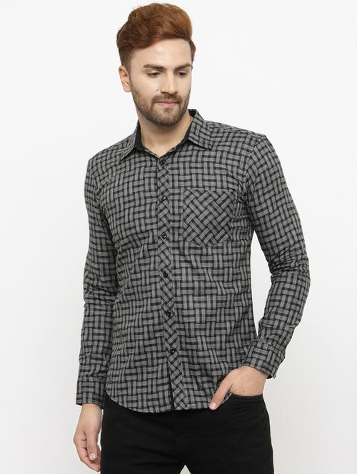 grey checkered cotton casual shirt - 20072631 -  Standard Image - 0