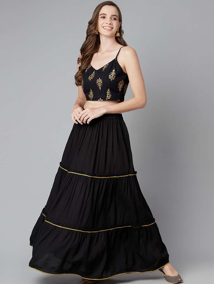 Black Camisole Neck Skirt Top Set