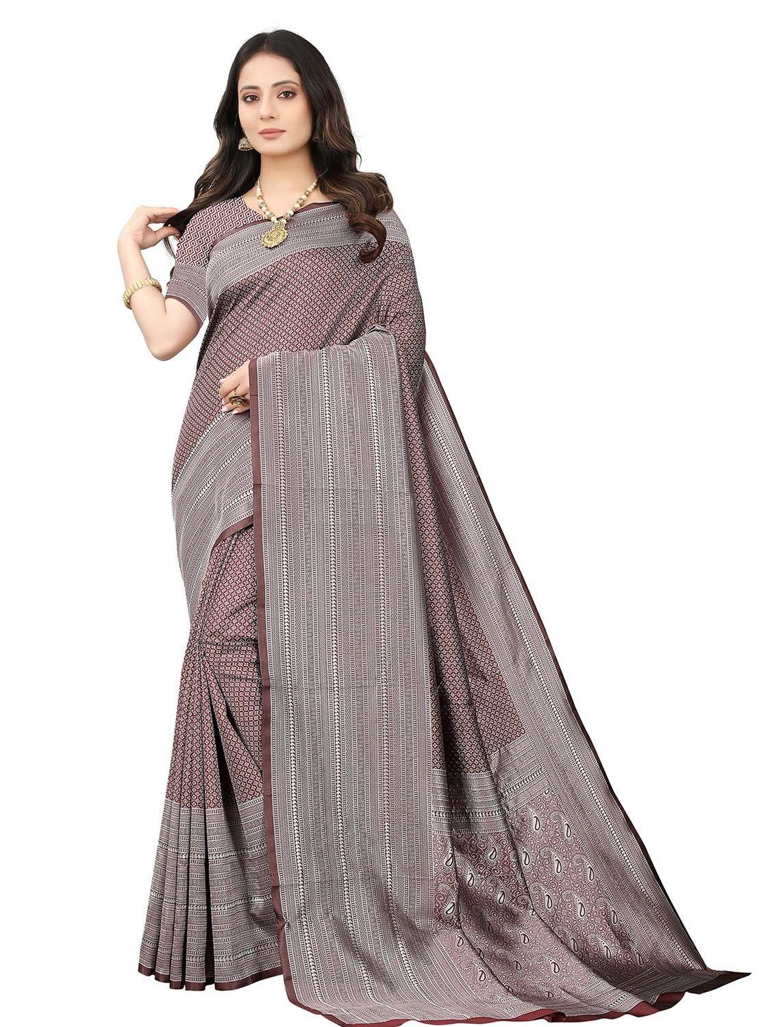 women's self design maroon colored saree with blouse