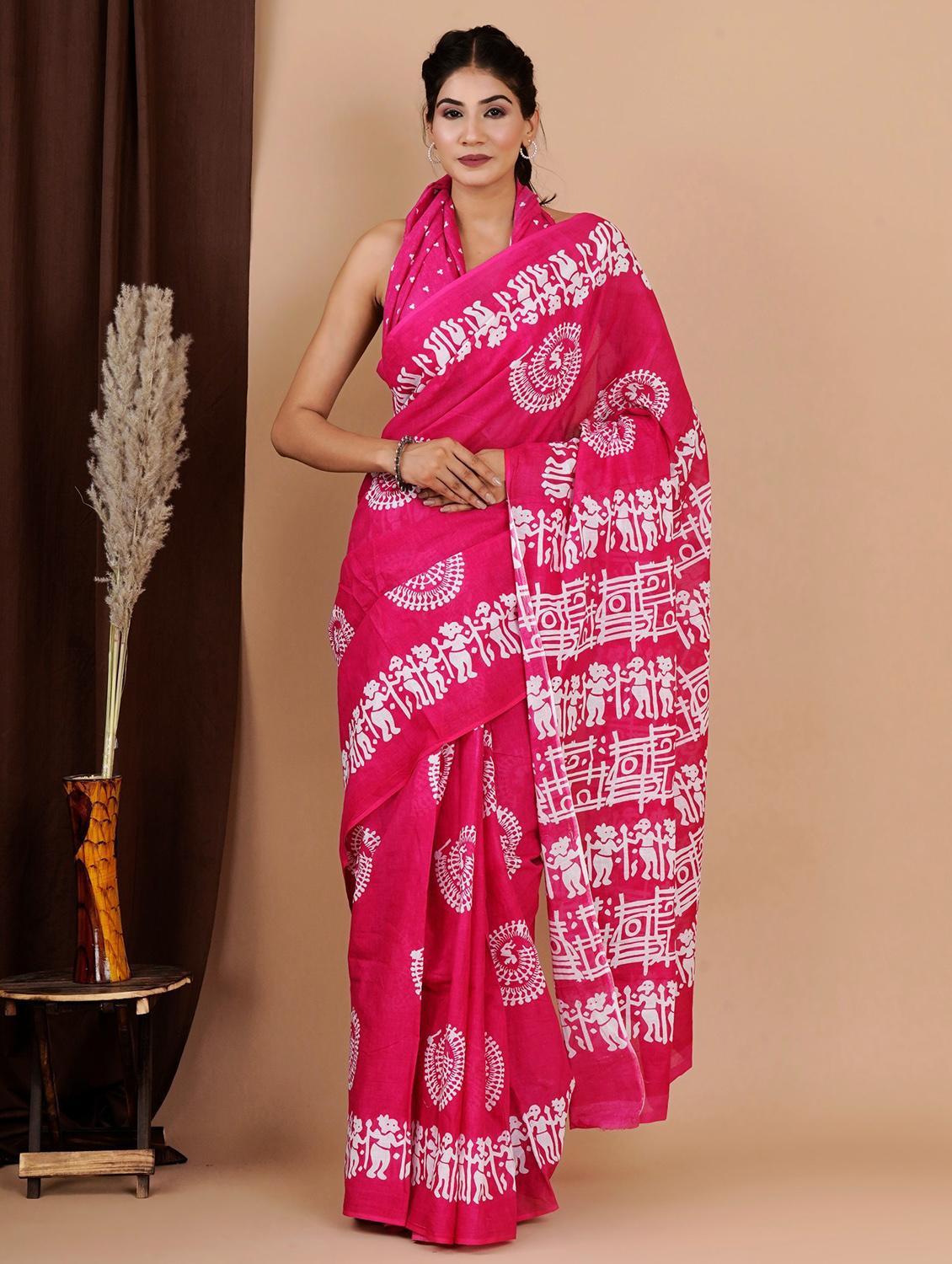 printed saree with blouse piece - 20078197 -  Zoom Image - 0