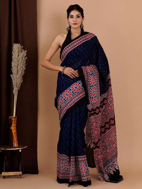 printed saree with blouse piece - 20078202 - Standard Image - 0