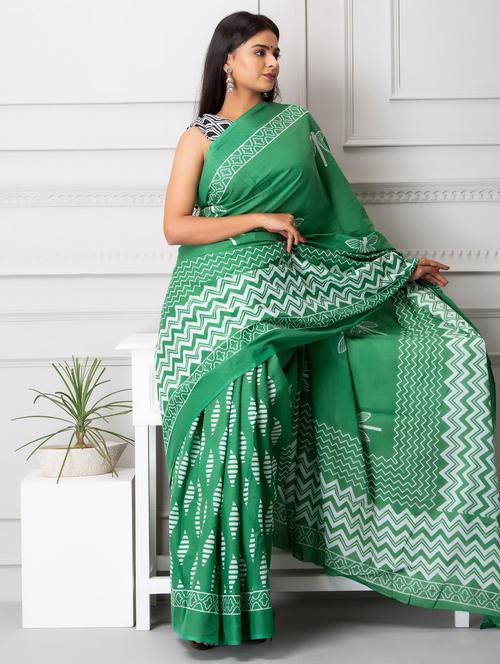 hand block printed saree with blouse - 20078227 -  Standard Image - 0