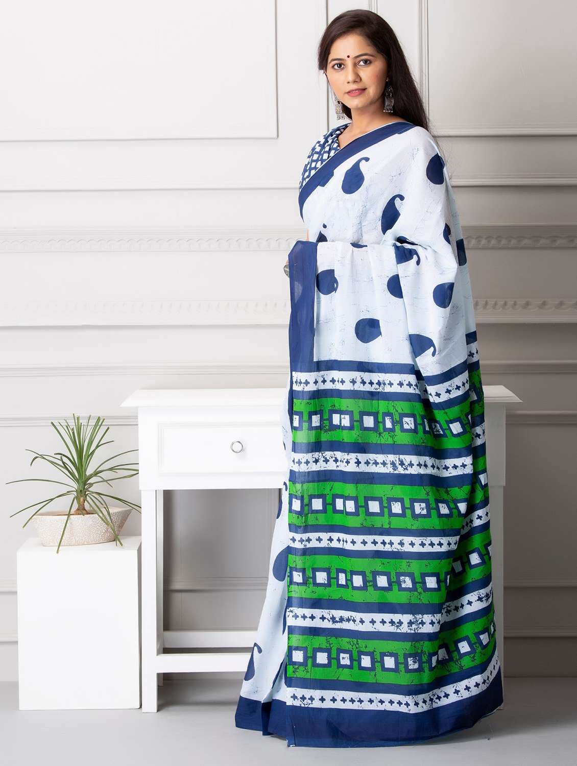 hand block printed saree with blouse - 20078228 -  Zoom Image - 0