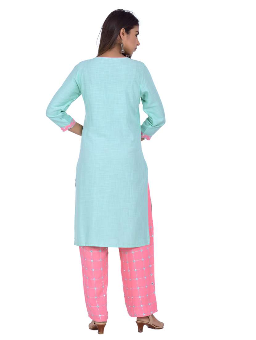round neck kurta palazzo set - 20078339 -  Standard Image - 3