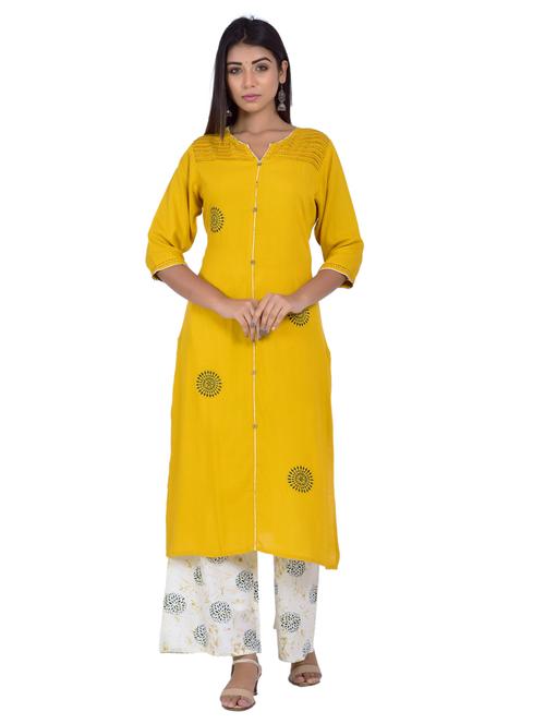 notch neck kurta palazzo set - 20078343 - Standard Image - 0