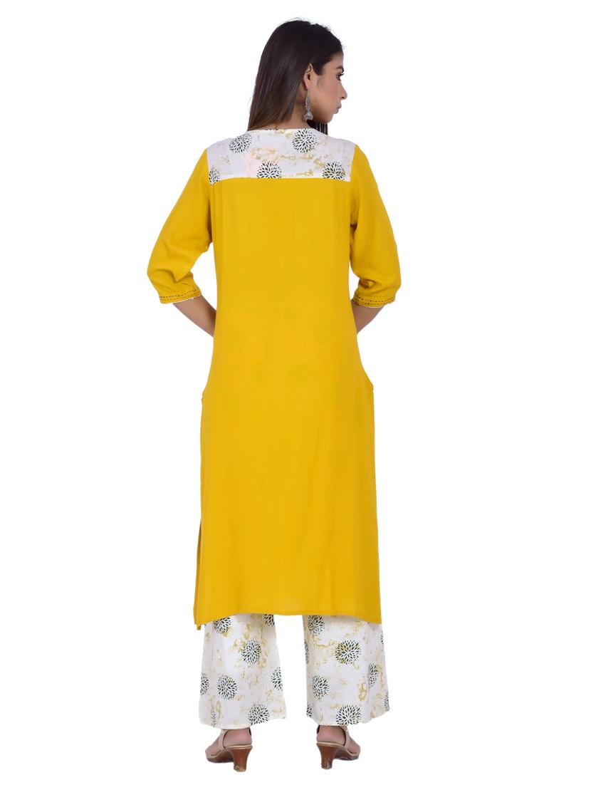 notch neck kurta palazzo set - 20078343 - Standard Image - 3