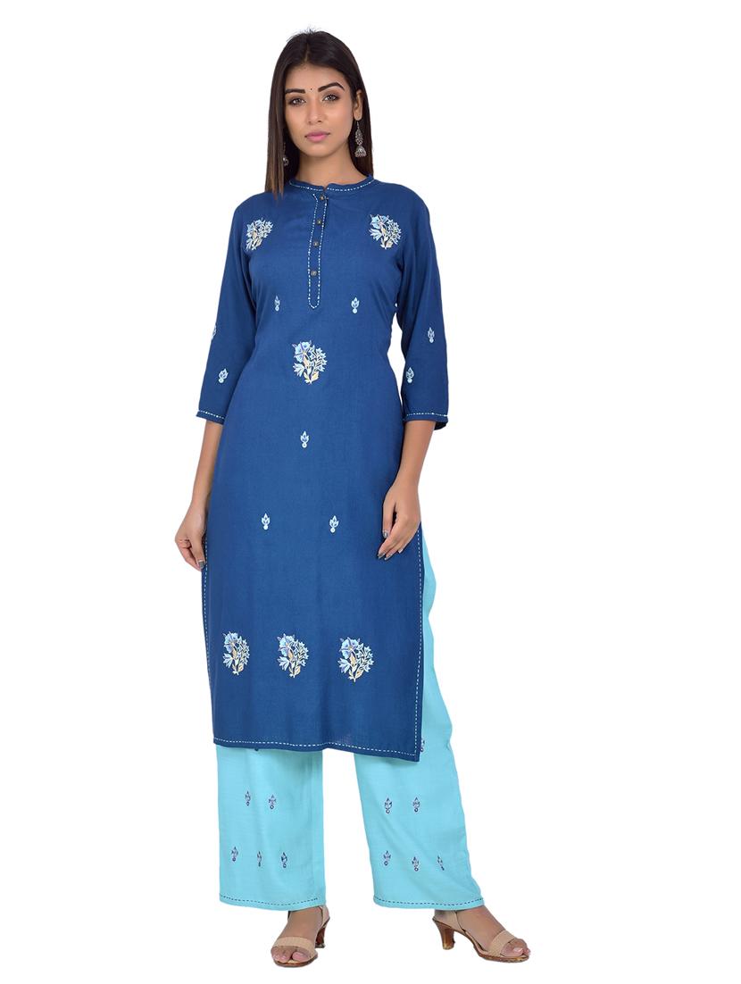 mandarin neck kurta palazzo set - 20078351 -  Zoom Image - 0