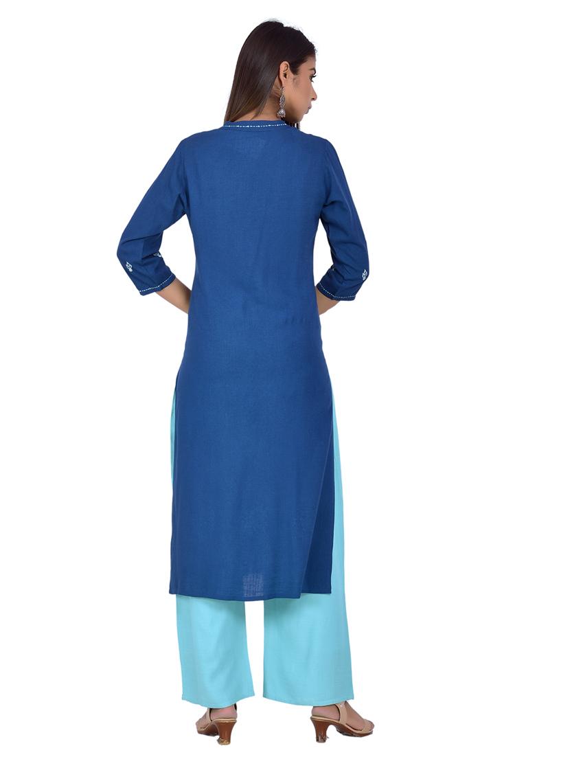 mandarin neck kurta palazzo set - 20078351 - Standard Image - 3