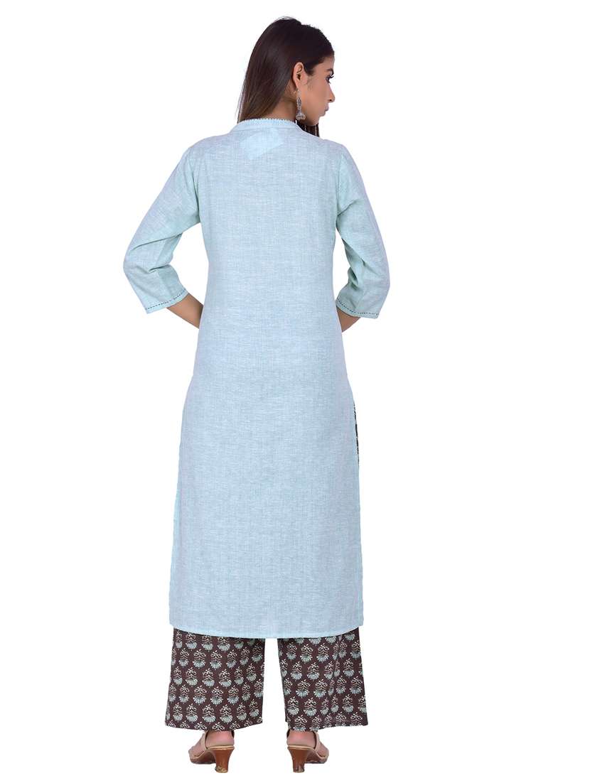 mandarin neck kurta palazzo set - 20078354 -  Standard Image - 3