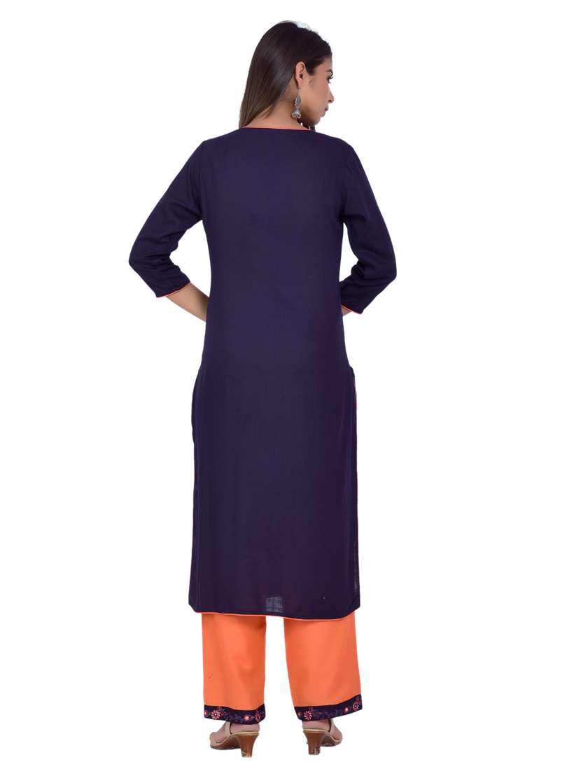 round neck kurta palazzo set - 20078357 -  Standard Image - 3