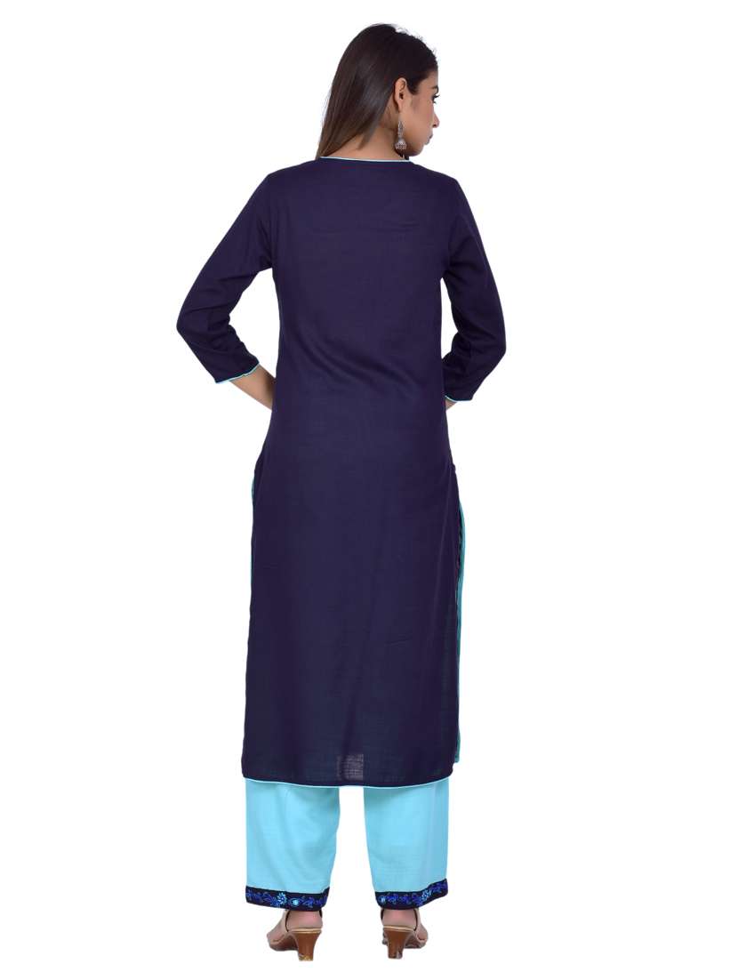 round neck kurta palazzo set - 20078358 -  Standard Image - 3