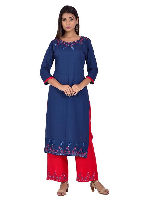 round neck kurta palazzo set - 20078359 - Standard Image - 0
