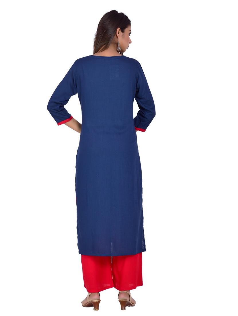 round neck kurta palazzo set - 20078359 - Standard Image - 3
